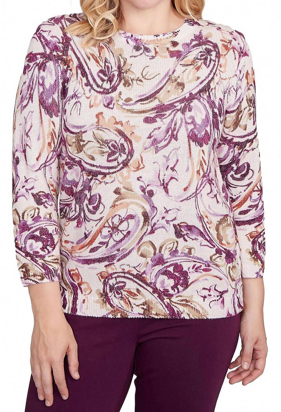 NEW ALFRED DUNNER missy paisley shimmer sweater in ivory multi